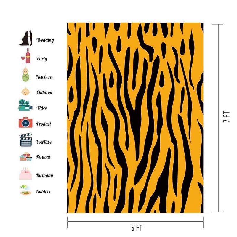 EOA 5(W) x7(H) FT Tiger Print Yellow Party Backdrop Black Stripes Animal Tan Photography Background Birthday Events Decoration Kids Adults Photoshot Props YouTube Studio - Image 2